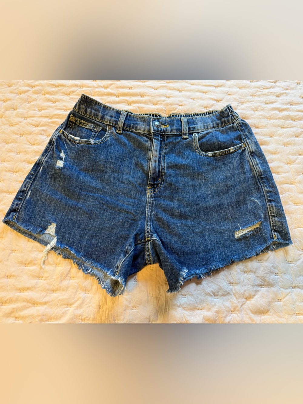 aerie Distressed Dark Blue Denim Jean Shorts